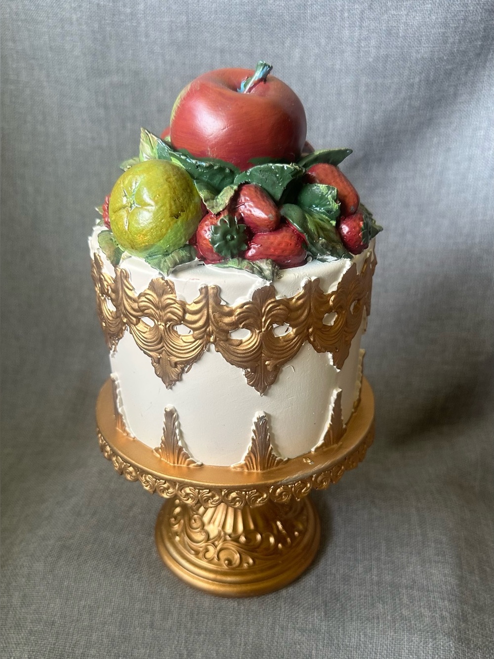 12” Fall Harvest Fruit Faux Gold Tabletop Cake - Picture 4 of 11